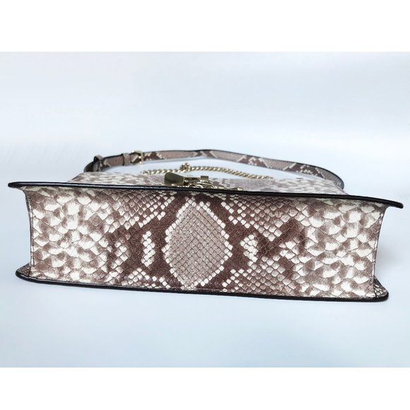 DKNY beige python leather crossbody bag, medium size snake print chain purse - Picture 7 of 12